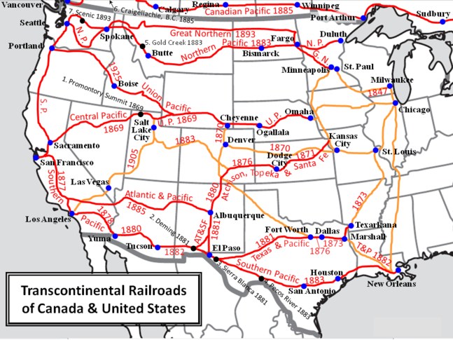 Transcontinental railroads of Canada and the United States